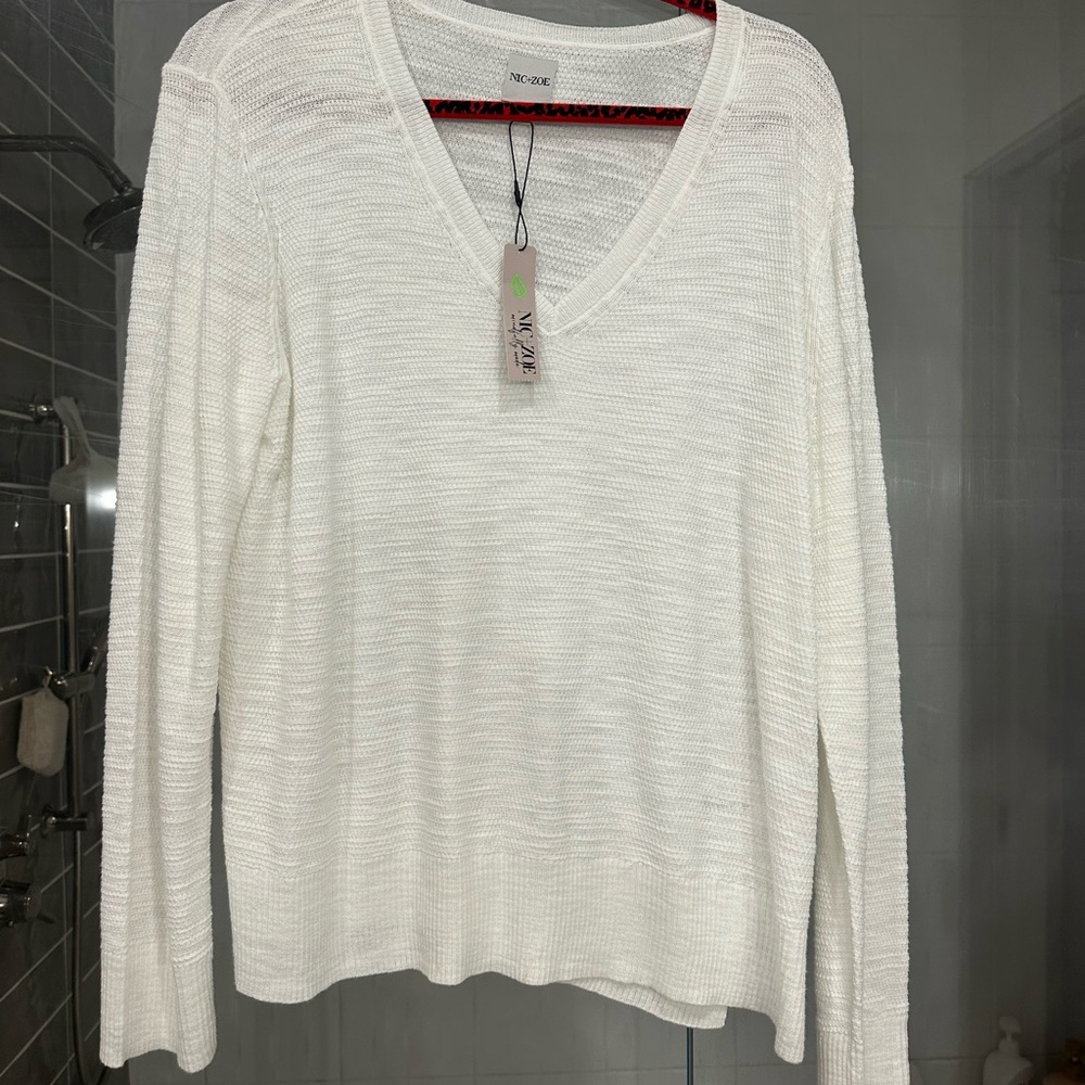 NIC+ZOE White V-Neck Sweater